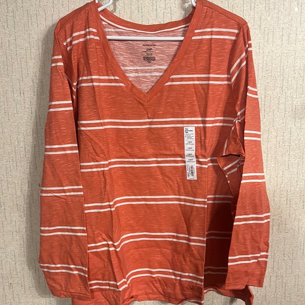 SONOMA PETITE PLUS SIZE THE EVERYDAY TEE: PEACH/WHITE STRIPED: NWT: SZ 2XP
